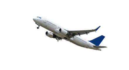 Isolated Commercial Airplane Taking Off Against White Sky