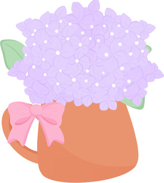 purple hydrangea flowers in orange mug clip art preview