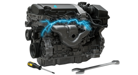 Isolated Automotive Engine with Electrical Spark and Tools