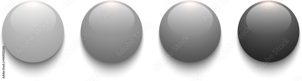 Poster Gray shiny buttons set, 3D circle shape glossy backgrounds for web.