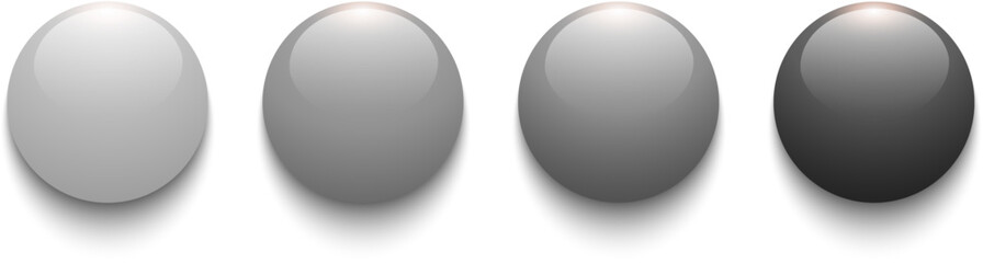 Gray shiny buttons set, 3D circle shape glossy backgrounds for web.
