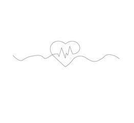 Fototapeta premium Continuous line drawing of heart with heartbeat. Pulse trace. Cardiogram icon. One line drawing. Vector illustration.