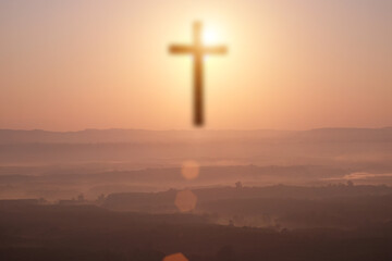 Cross of Jesus Christ in the morning mist. Cross of Jesus Christ.