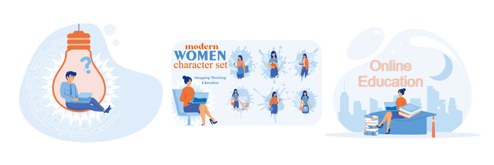 Remote work concept. Modern Women. Online Education.