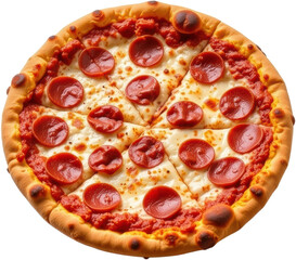 Delicious pepperoni pizza restaurant kitchen food photography bright lighting top-down view gourmet experience