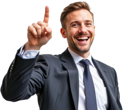Cheerful businessman pointing in office setting positive vibes professional environment motivational concept