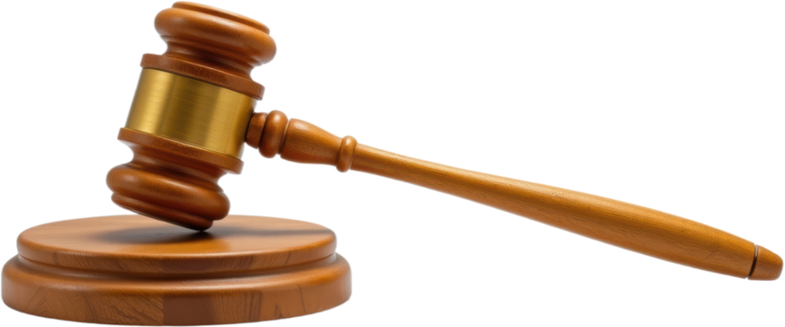 Justice delivered wooden gavel isolated legal symbol studio setting focused perspective conceptual imagery