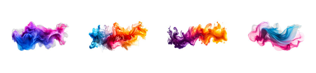Colorful pigment drops flow, abstract ink explosion effect, cut out transparent