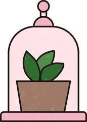 Potted sprouts in a pink glass terrarium