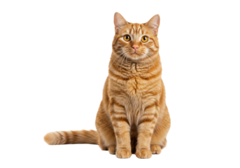 Ginger tabby cat seated  isolated on transparent png