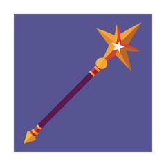 Colorful illustration of a magical star wand on a purple background in flat design