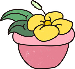 Pink flower pot with yellow flowers