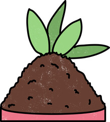 Dirt and leaves piled on a pink plate