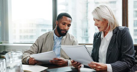 Documents, discussion and meeting with business people in office for investment analyst, advisor and stock market. Audit review, portfolio growth and feedback with employees in agency for research