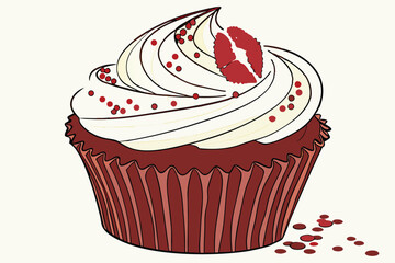 39 a delicious red velvet cupcake with sweet cream cheese frosting, a red lipstick, sparkly glitter, high detail, soft lighting, photorealistic, studio shot, 8k