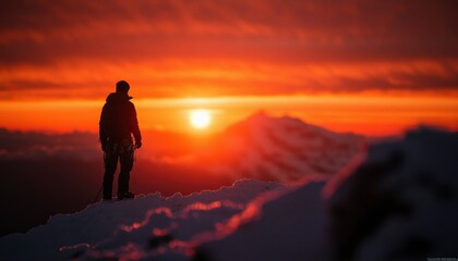 Obraz premium Silhouette of climber at sunrise