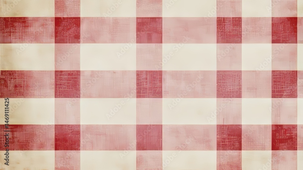 Poster rustic red and cream gingham pattern with distressed texture for backgrounds