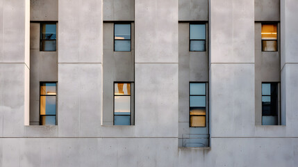 Fototapeta premium Facade of concrete building with abstract window arrangement
