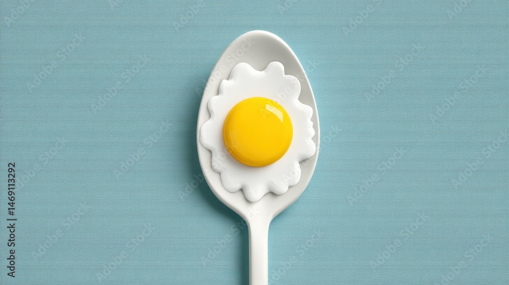 Aufkleber brightly colored egg on spoon with centered space above against a textured background for creative d