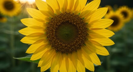 Fototapeta premium Sunflower in field, golden glow