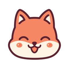 Adorable cartoon fox face smiling cheerfully.
