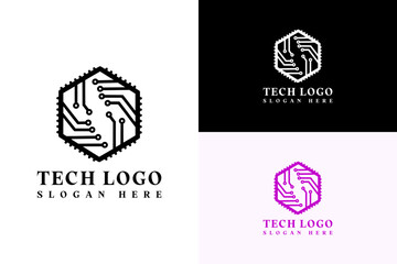 hexagon made with chip vector illustration, icon, logo for blockchain, data transfer, data center, artificial intelligence, cloud computing, internet of things, tech, fast data, and more