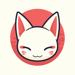Cute Kitsune mask design, white with red details and happy expression.