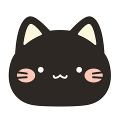 Cute black cat face with pink cheeks and minimalist features.