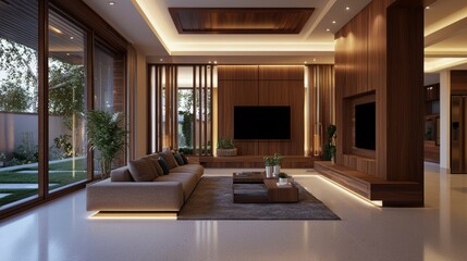 Fototapeta premium Modern wooden living room design