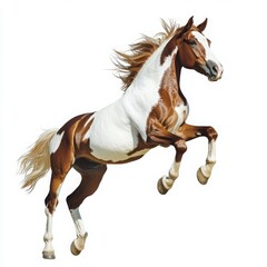 Obraz premium Pinto horse rearing up dynamically on a white background