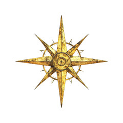 Antique Golden Compass Rose, Weathered Star Navigation Symbol