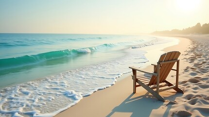 Coastal scene with wooden beach chair