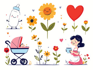 Mother's Day Special - Mother Child Love - Bonding and Relationship Vector Illustration
