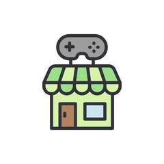 Colorful game store icon illustration with controller symbol on rooftop