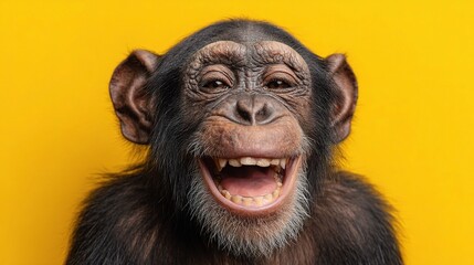 Naklejka premium Happy Chimpanzee Laughing with Wide Grin and Visible Teeth Expression
