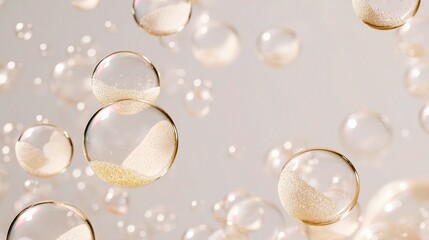 Fototapeta premium Creamy Soap Bubbles Floating on White Background in Soft Focus