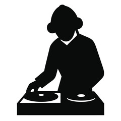 Black silhouette illustration of a standing businessman, a person, and a woman with a hat