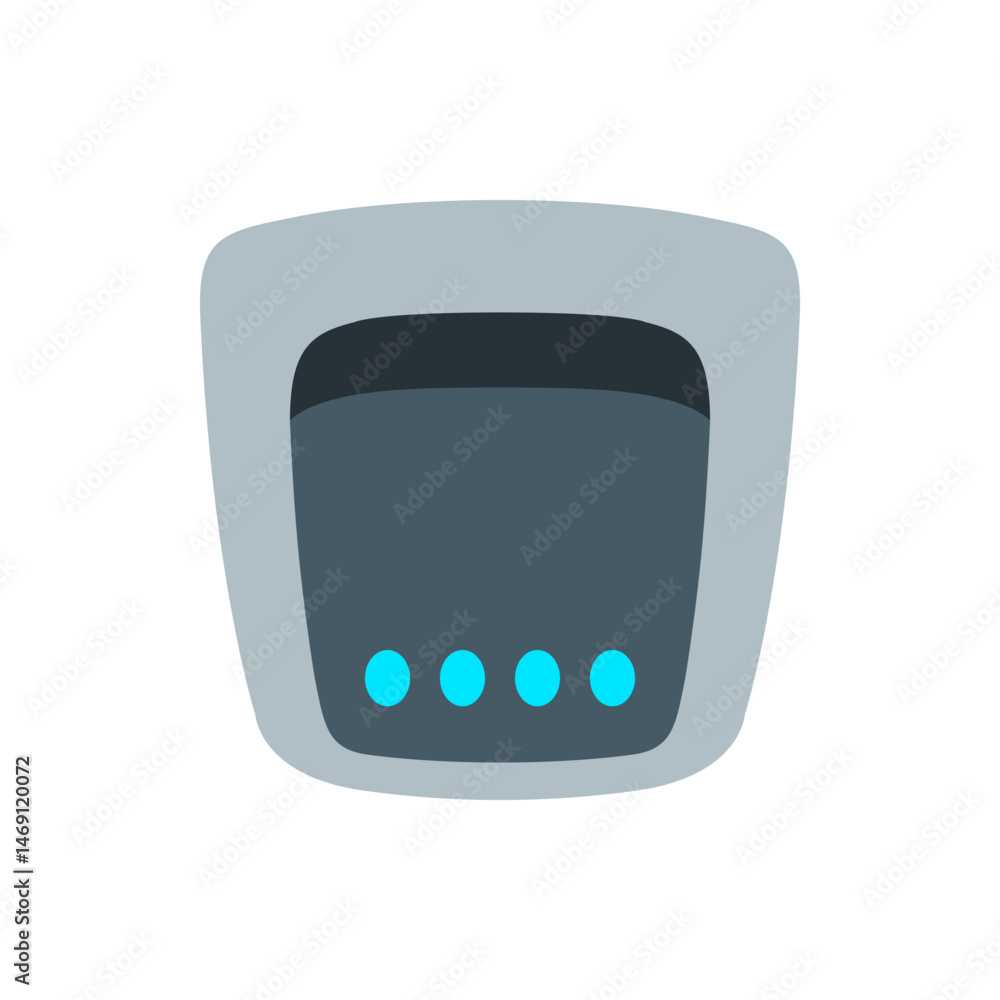 Aufkleber a gray device with a dark screen and three blue lights arranged horizontally at the bottom of the sc