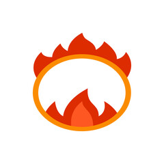 Illustration of a ring of fire with orange and red flames on the top and bottom against a white background