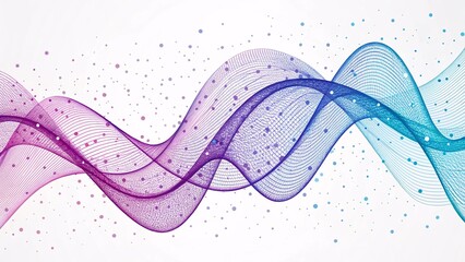 Minimal Abstract Sound Wave Design in Purple and Blue with Thin Lines and Dots on White Background for Music Flow Audio Visualization Digital Tech Art or Clean Modern Data Graphics