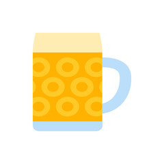 Illustration of a beer mug with a light blue handle and base and a pattern of yellow circles on the body