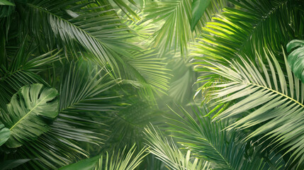 Fototapeta premium Lush tropical foliage creates vibrant and serene atmosphere, showcasing beauty of nature greenery