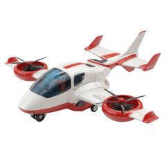 Children's toys concept. Futuristic flying vehicle with rotors and sleek design.
