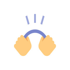 Two hands holding a blue arch with three light blue lines above it on a white background illustration