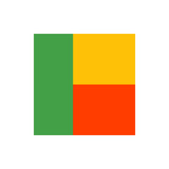 Illustration of a rectangular flag with a green vertical band and two horizontal bands of yellow and red