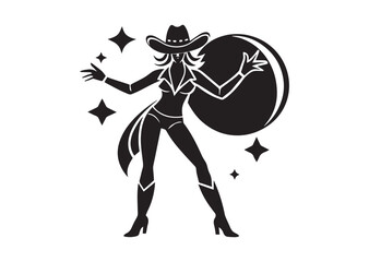 Fototapeta premium Disco Cowgirl Silhouette Vector Bachelorette Design