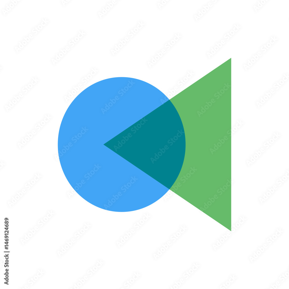 Poster a blue circle overlapping a teal triangle with a green triangle on the right side of the composition