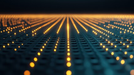 Abstract Glowing Orange Points On Dark Gray Grid Pattern Digital Landscape