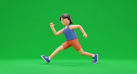 Fototapeta premium cartoon slim person jogging or stretching, active lifestyle icon, centered on green screen 