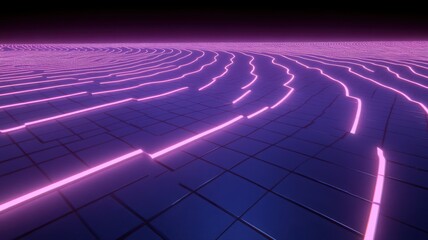 Abstract Glowing Pink Lines on Dark Purple Grid Background